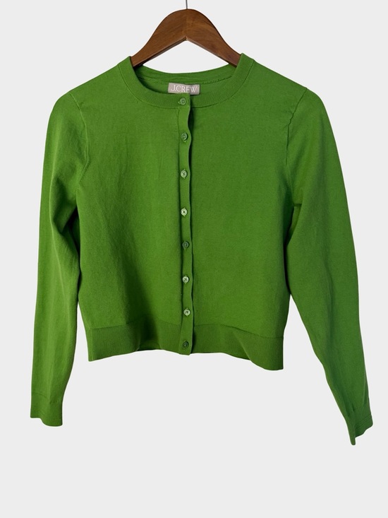J. Crew Green Jackie Cardigan Button Front Cropped Knit Size M Preppy Coastal - Picture 12 of 12